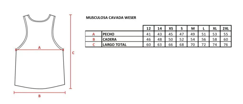 Guía tallas musculosa cavada Weser TK